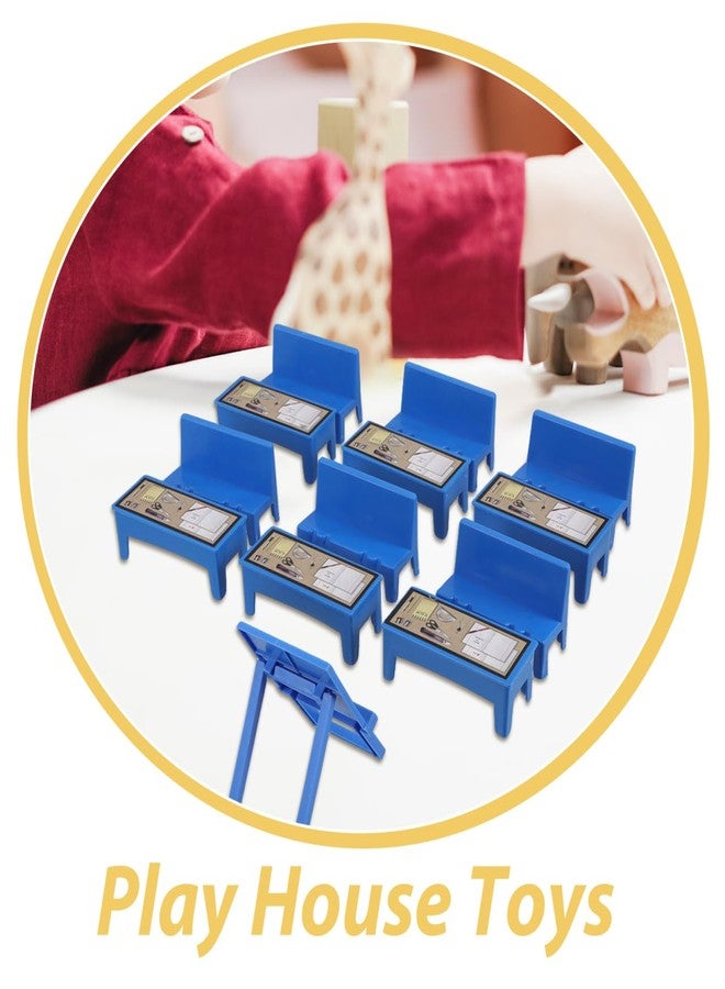 VOSAREA 13pcs Mini Classroom Furniture Set for Boy Girl Dollhouse Accessories with Desk Chair Blackboard and Bookshelf Safe Height for Learning and Playtime - Image 5